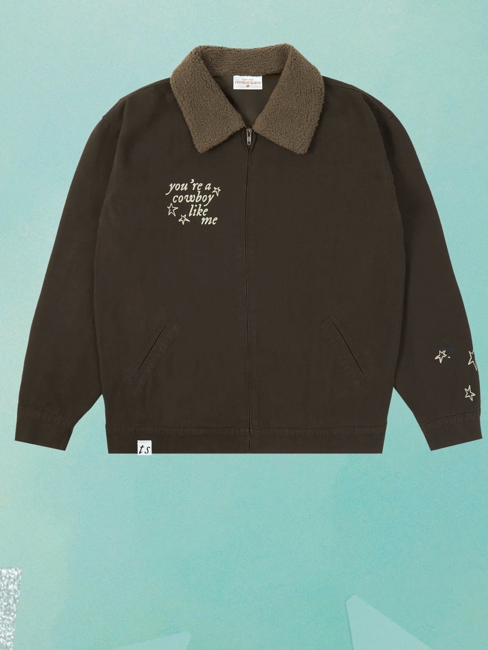 Taylor Swift Cowboy like me Sherpa brown Zip Jacket Medium